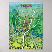 Austin Texas Cartoon Map Poster (Voorkant)