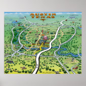 Austin Texas Cartoon Map Poster (Voorkant)