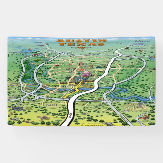 Austin Texas Cartoon Map Spandoek (Horizontaal)