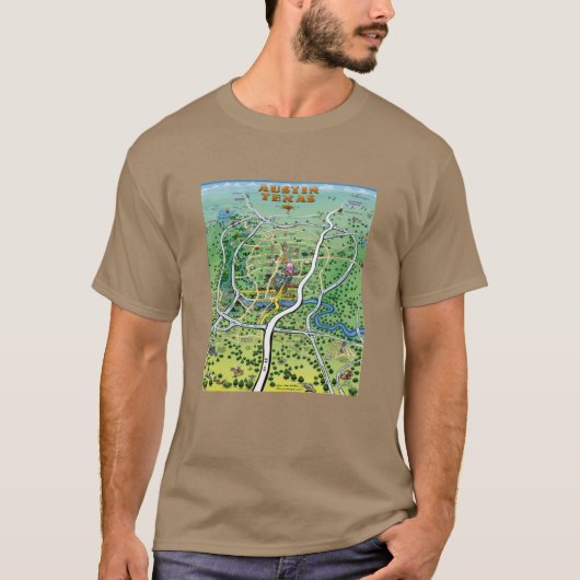 Austin Texas Cartoon Map T-shirt (Voorkant)