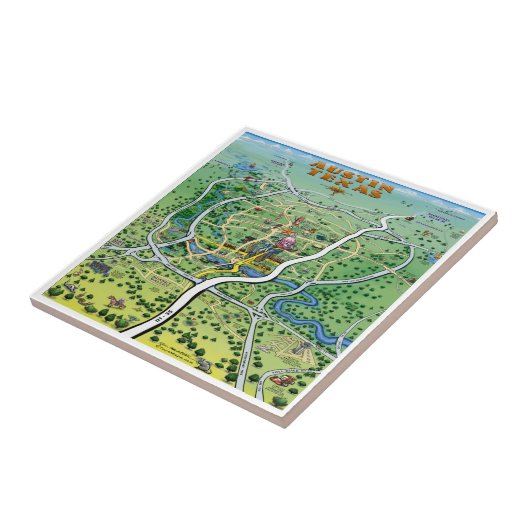 Austin Texas Cartoon Map Tegeltje (Zijkant)