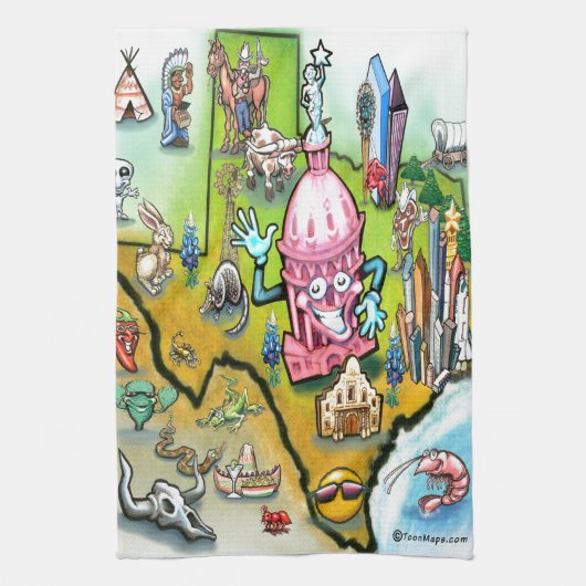 Austin Texas Cartoon Map Theedoek (Verticaal)