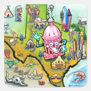 Austin Texas Cartoon Map Vierkante Sticker