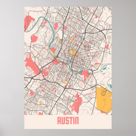 Austin - Texas Chalk City Map Poster (Voorkant)