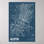 Austin Texas City Map Line Art Blue Print (Voorkant)