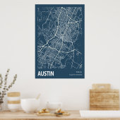 Austin Texas City Map Line Art Blue Print (Keuken)