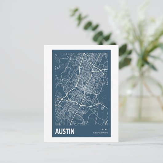 Austin Texas City Map Line Art Blue Print Briefkaart (Staand voorkant)