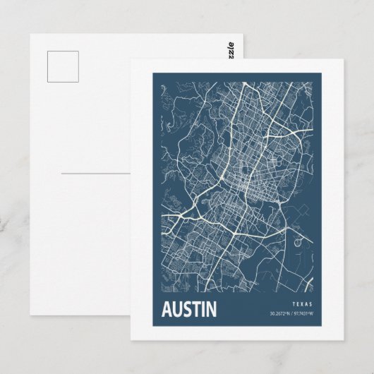 Austin Texas City Map Line Art Blue Print Briefkaart (Voorkant / Achterkant)