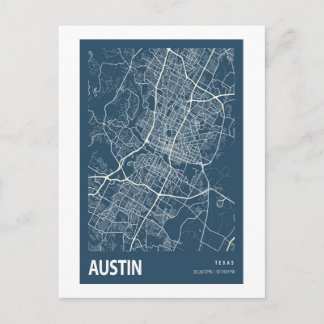 Austin Texas City Map Line Art Blue Print Briefkaart