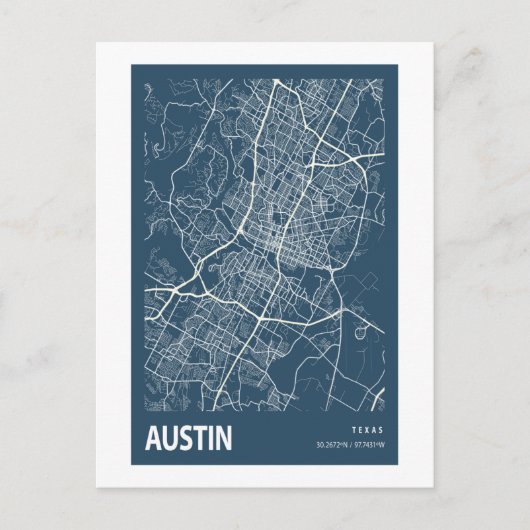 Austin Texas City Map Line Art Blue Print Briefkaart (Voorkant)