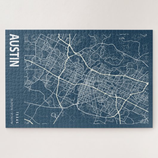 Austin Texas City Map Line Art Blue Print Legpuzzel (Horizontaal)