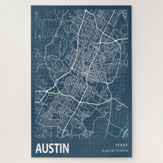 Austin Texas City Map Line Art Blue Print Legpuzzel (Verticaal)