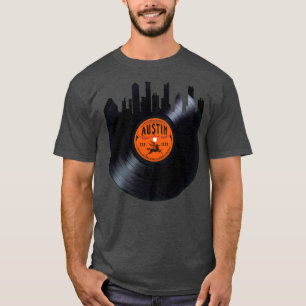 Austin Texas City Skyline Record Vintage LP Love M T-shirt