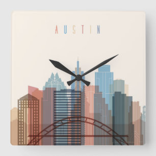 Austin, Texas   City Skyline Vierkante Klok