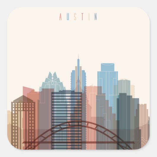 Austin, Texas | City Skyline Vierkante Sticker (Voorkant)