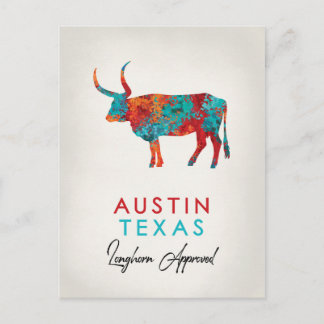 Austin Texas Color Longhorn Briefkaart
