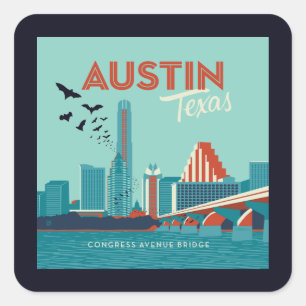 Austin, Texas   Congress Avenue Bridge Vierkante Sticker