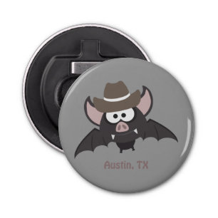 Austin Texas Cute Cartoon Cowboy Bat Button Flesopener
