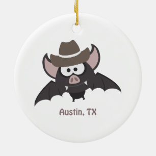 Austin Texas Cute Cartoon Cowboy Bat Keramisch Ornament