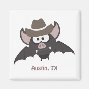 Austin Texas Cute Cartoon Cowboy Bat Magneet