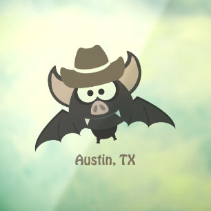 Austin Texas Cute Cartoon Cowboy Bat Raamsticker