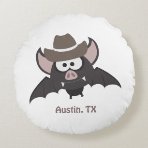 Austin Texas Cute Cartoon Cowboy Bat Rond Kussen