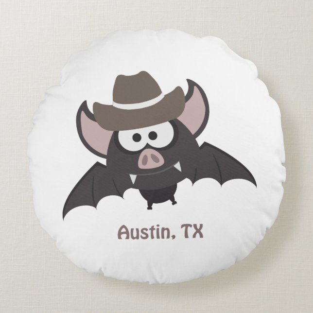 Austin Texas Cute Cartoon Cowboy Bat Rond Kussen (Voorkant)