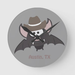 Austin Texas Cute Cartoon Cowboy Bat Ronde Klok