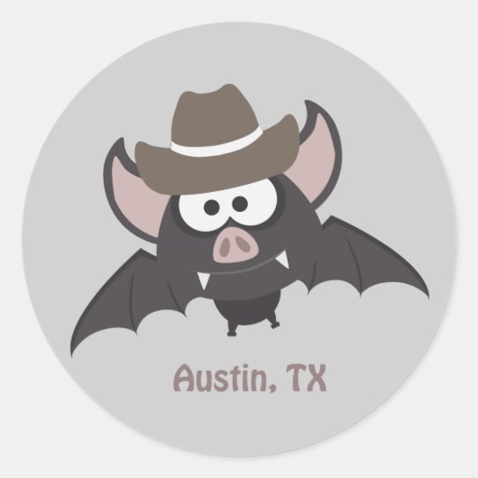 Austin Texas Cute Cartoon Cowboy Bat Ronde Sticker (Voorkant)