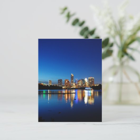Austin Texas Downtown Night Skyline Ladybird Lake Briefkaart (Staand voorkant)