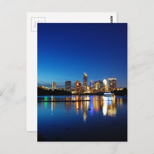 Austin Texas Downtown Night Skyline Ladybird Lake Briefkaart (Voorkant / Achterkant)