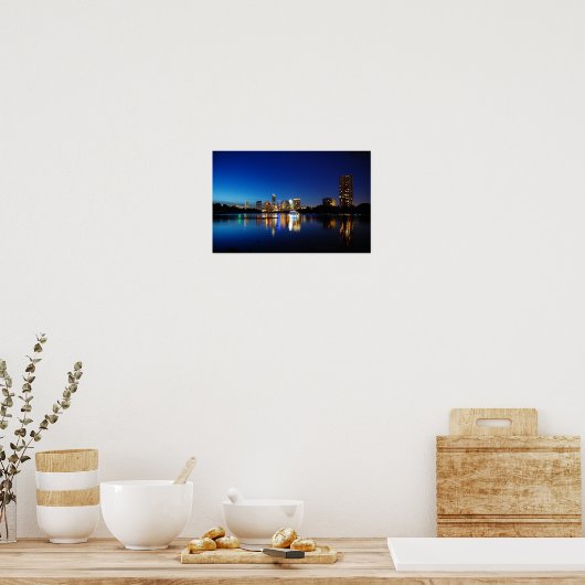 Austin Texas Downtown Night Skyline Ladybird Lake Poster (Keuken)