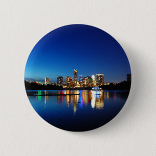 Austin Texas Downtown Night Skyline Ladybird Lake Ronde Button 5,7 Cm