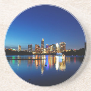 Austin Texas Downtown Night Skyline Ladybird Lake Zandsteen Onderzetter