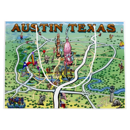 Austin Texas Fun Map Large Cadeautasje (Voorkant)