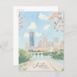 Austin Texas Gouache Verf Illustratie Reizen Briefkaart