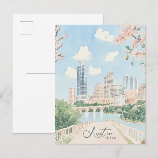 Austin Texas Gouache Verf Illustratie Reizen Briefkaart (Voorkant / Achterkant)