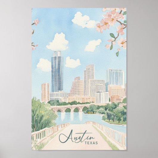 Austin Texas Gouache Verf Illustratie Reizen Poster (Voorkant)