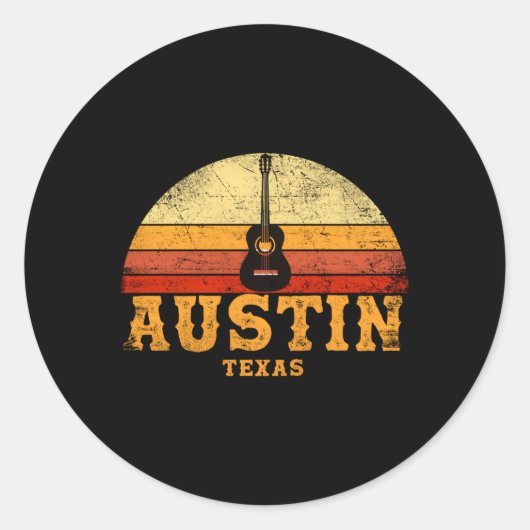 Austin Texas Guitar Guitarist Vakantie Humor Ronde Sticker (Voorkant)