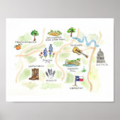 Austin Texas Hill Country Waterverf Map Poster (Voorkant)