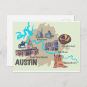 Austin Texas hoogtepunten kaart (Voorkant / Achterkant)