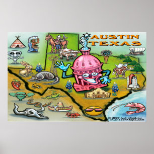 Austin TEXAS-kaart Poster