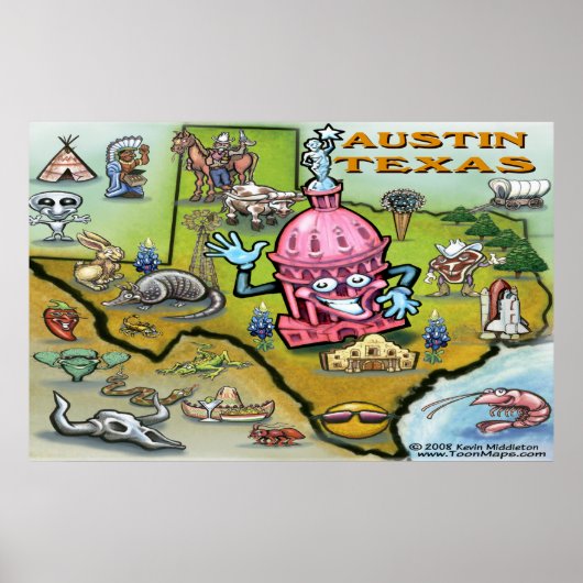 Austin TEXAS-kaart Poster (Voorkant)