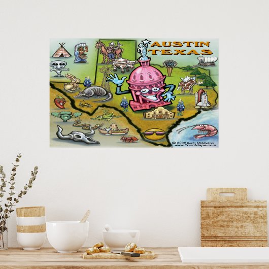 Austin TEXAS-kaart Poster (Keuken)