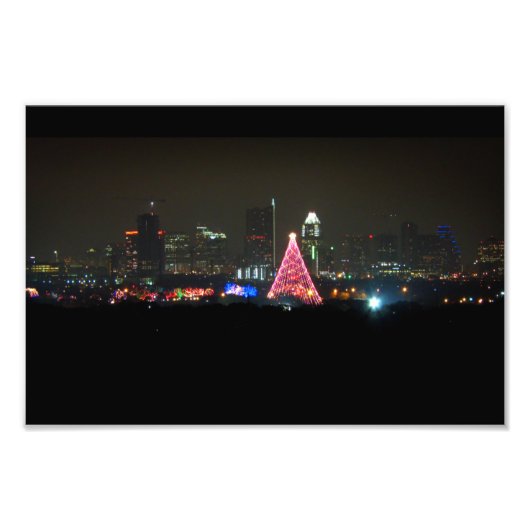 Austin Texas Kersttrein Lights Skyline Foto Afdruk (Voorkant)