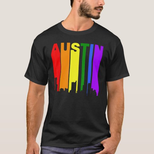 Austin Texas LGBTQ Gay Pride Rainbow Skyline T-shirt (Voorkant)
