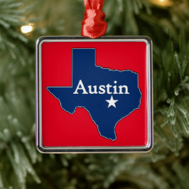 Austin Texas Lone Star State Map met Kerstmis Metalen Ornament