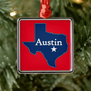 Austin Texas Lone Star State Map met Kerstmis Metalen Ornament