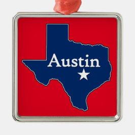 Austin Texas Lone Star State Map met Kerstmis Metalen Ornament