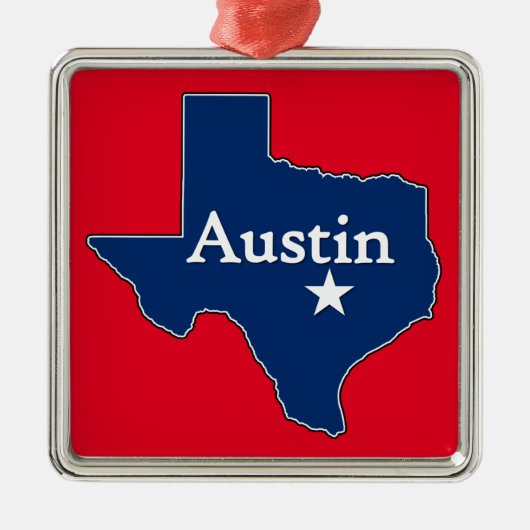 Austin Texas Lone Star State Map met Kerstmis Metalen Ornament (Voorkant)